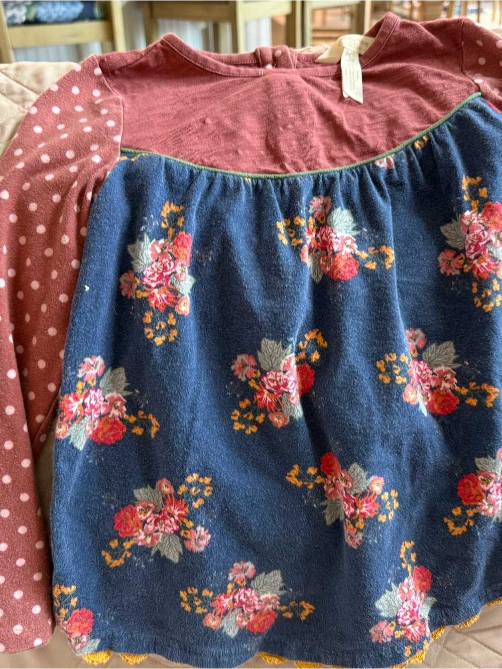 Matilda Jane Navy Floral and Dusty Rose Polka Long-Sleeve Top